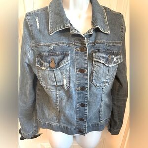 Kut From The Kloth Long Sleeve Cropped Denim Jacket Medium Wash, Size Medium